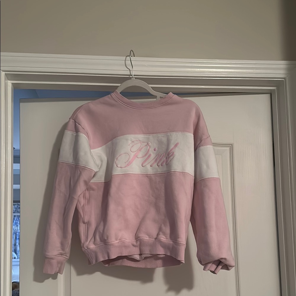 PINK Victoria's Secret Pink and White Colorblock Crewneck Sweatshirt